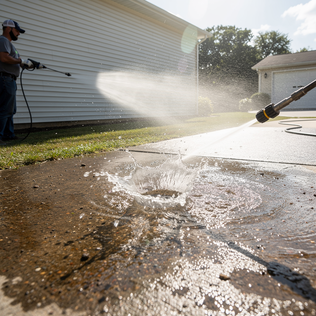 Pressure washing driveway oil stain removal